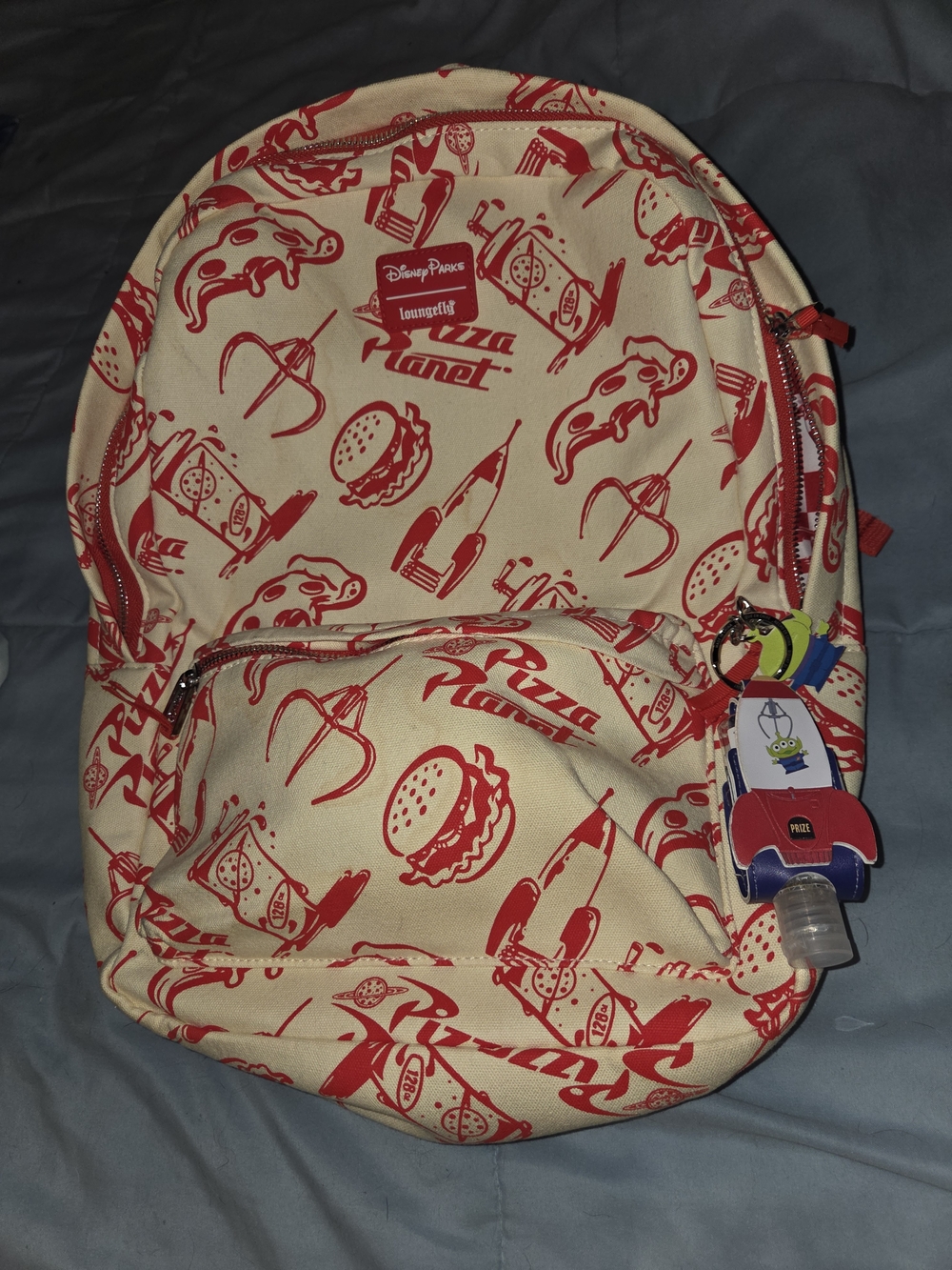 Disney Loungefly Pizza Planet Canvas Backpack w/Pizza Planet Antibac Case NWOT - Picture 3 of 12